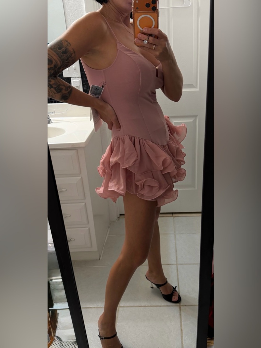 Grand Street Studios Pink Ruffle Mini Dress M Flowy Sexy Party Cocktail NWT